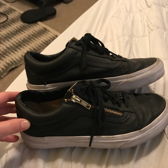 black leather vans with zipper